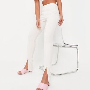 NWT Missguided cream Co Ord Fine Rib Split Hem Flared Trousers